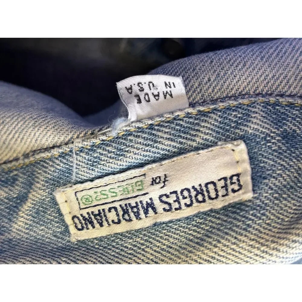 Vintage Guess Denim Jacket Mens XL Blue Fringe Western Biker Made In USA 80s
